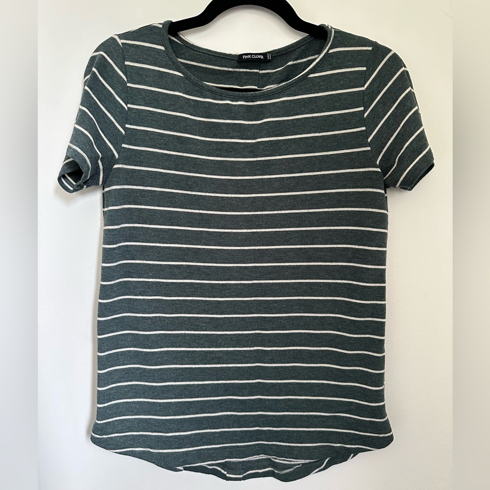 Pink Clover Dark Teal Striped Short Sleeve Top